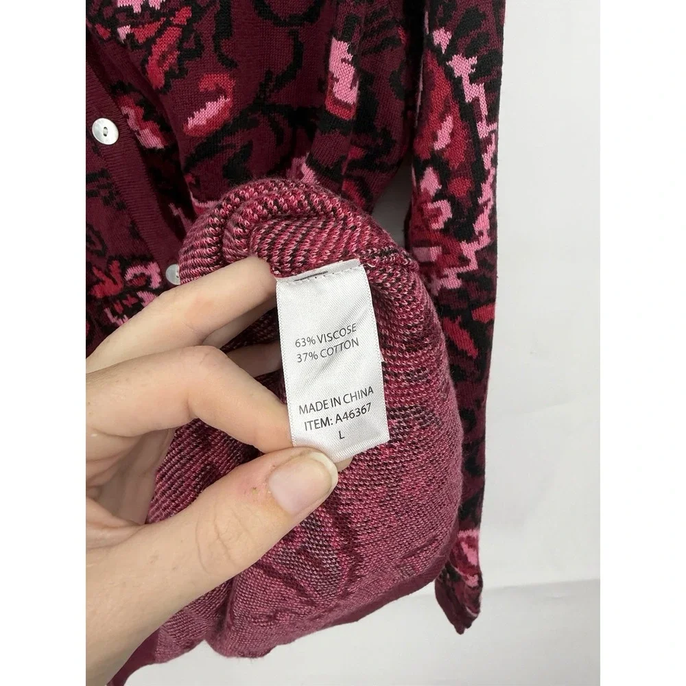 Appleseeds Floral Button Front Sweater Women L Burgundy Whimsigoth Cardigan